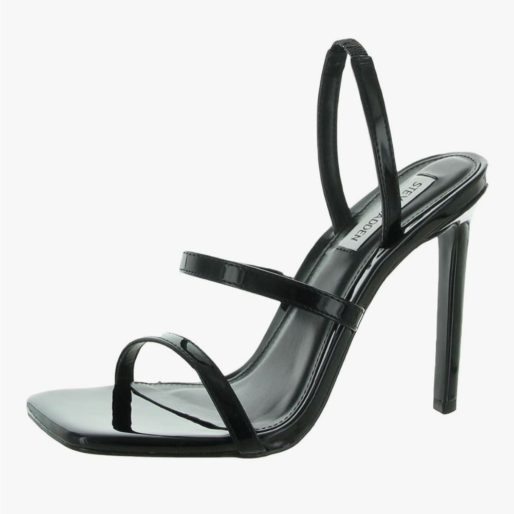 Steve Madden Black Patent Three-Strap Slingback Heels